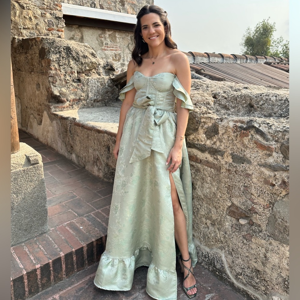 V. Chapman The Veronica Dress in Sage Windsor Brocade